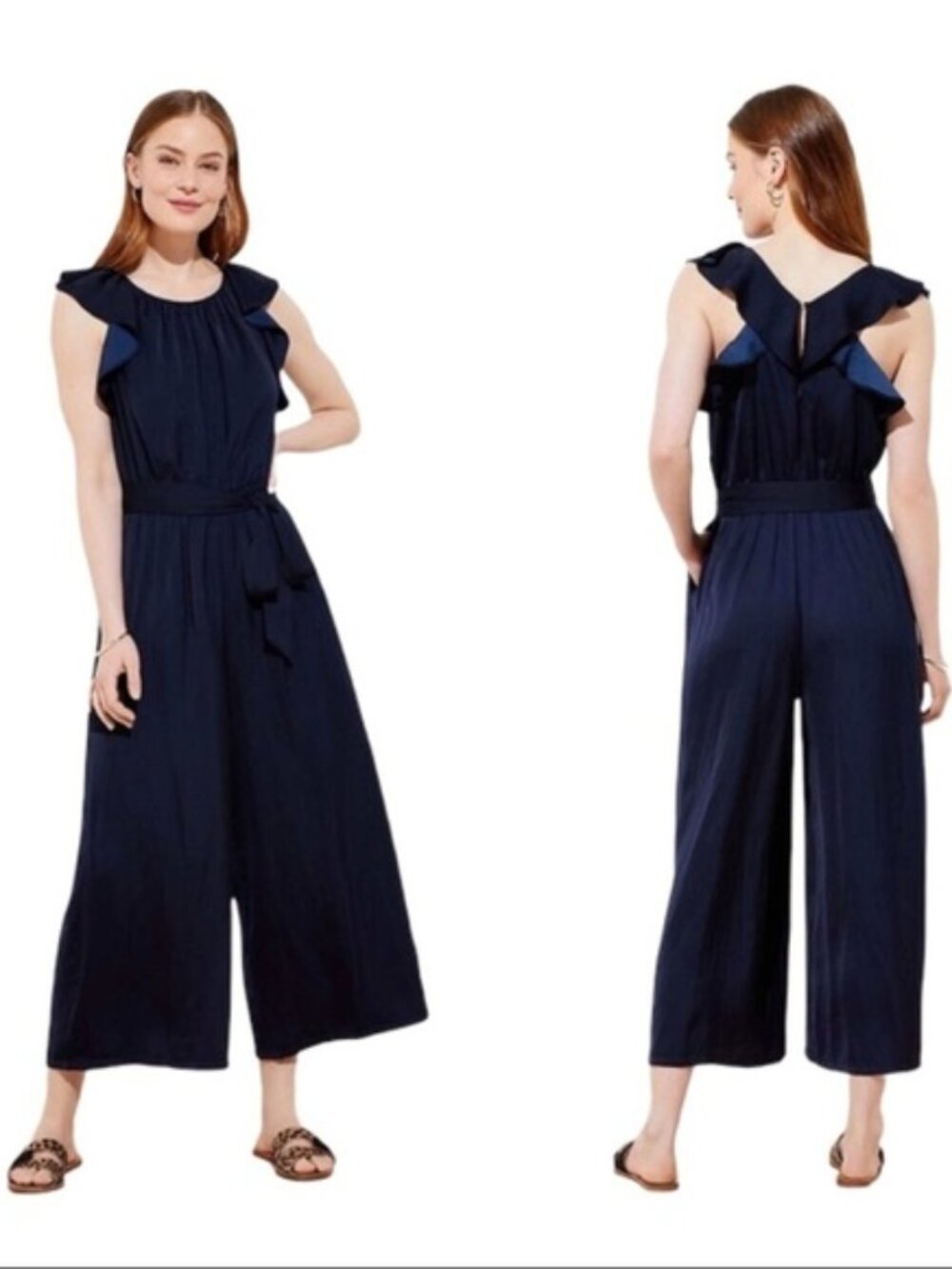 LOFT Racerback Belted Flutter Blue Jumpsuit 0P